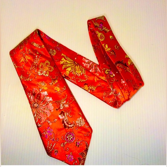 Other - Christmas Silk Tie 100% Silk Classic Red Gold Embroidery Handmade USA Gift